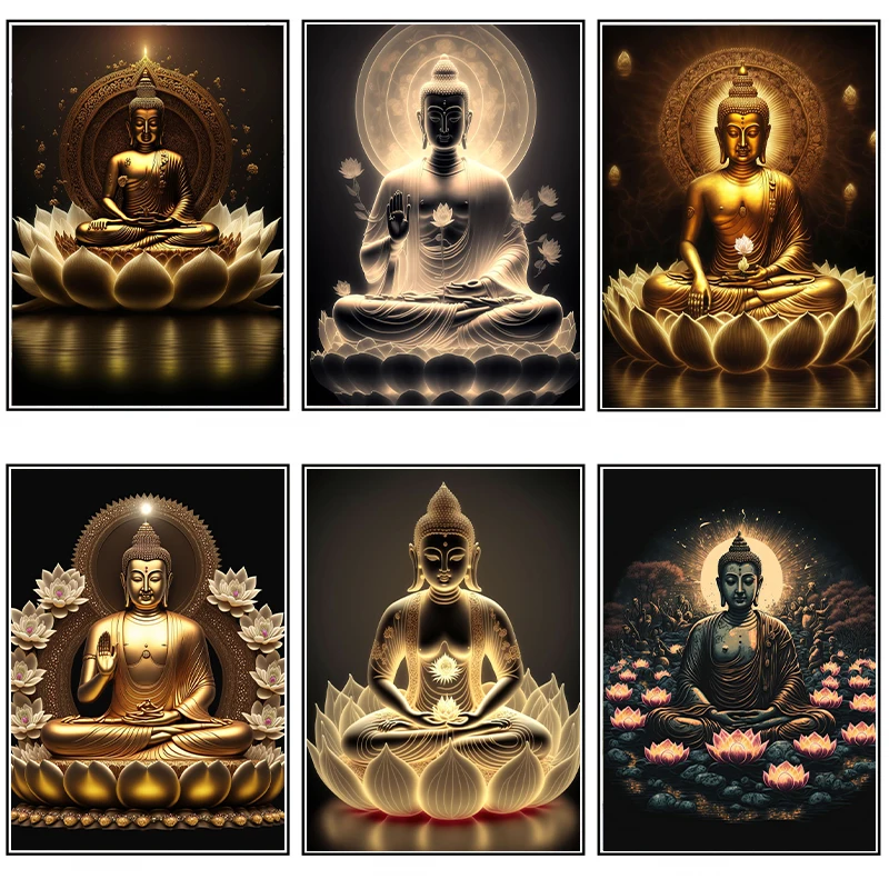 Lotus Meditation Buddha Statue Sculpture Wall Art Poster Zen Religion Canvas Painting Edition Home Living Room Decor Aesthetic