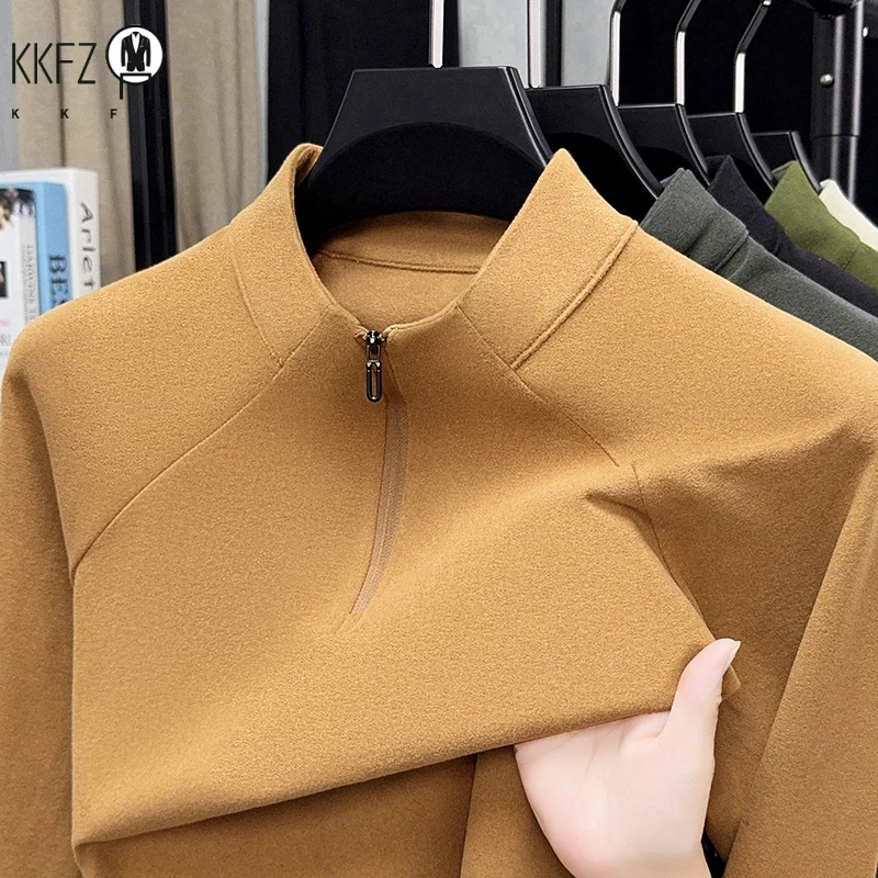 Mock Neck Half Zip Fleece Long Sleeve Shirt For Men Soft Warm Thermal Top Slim Fit Casual Autumn Layering Outfit