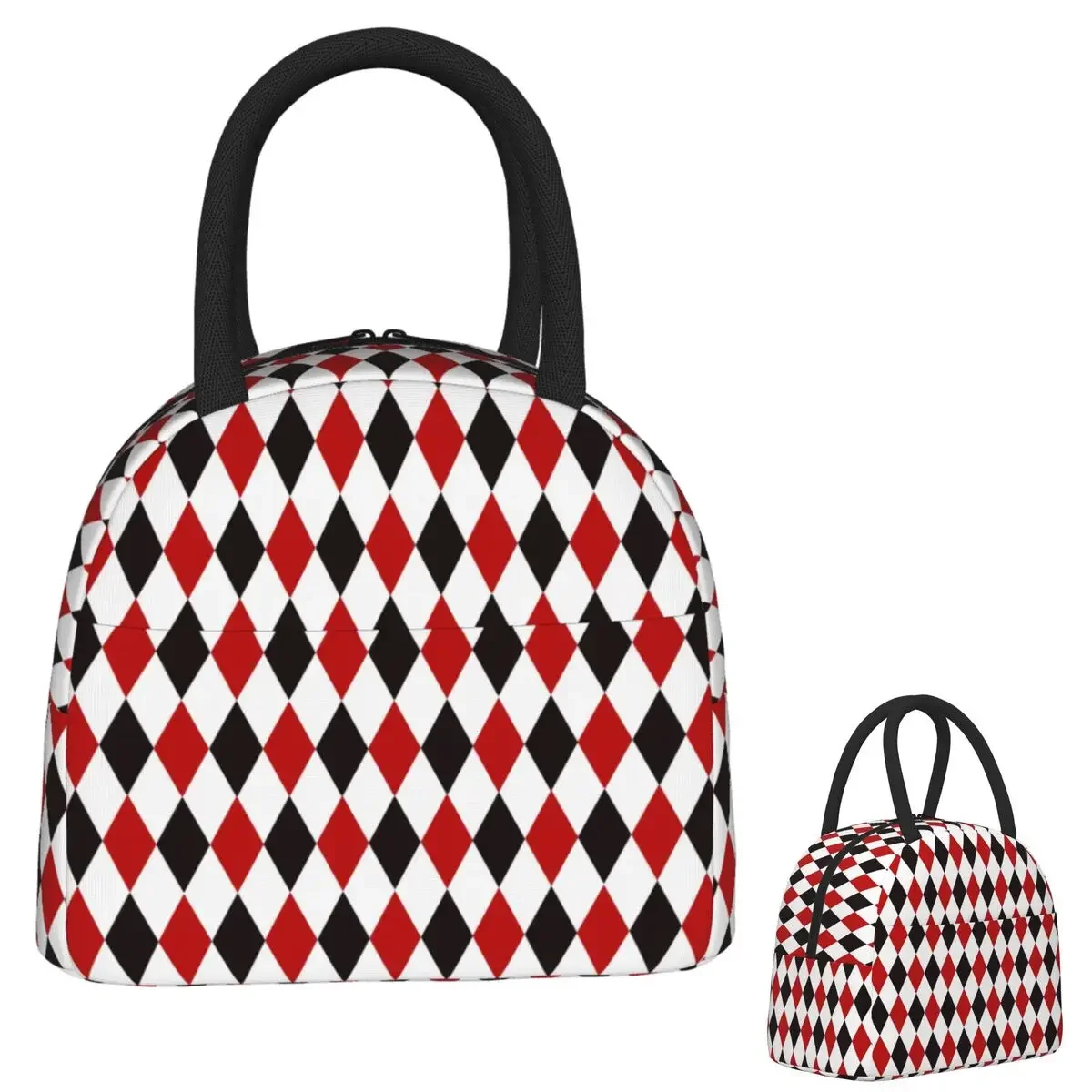 Harlequin Plaid Playing Cards Diamond Insulated Lunch Bag for Women Children Portable Food Boxes Thermal Lunch Box Tote