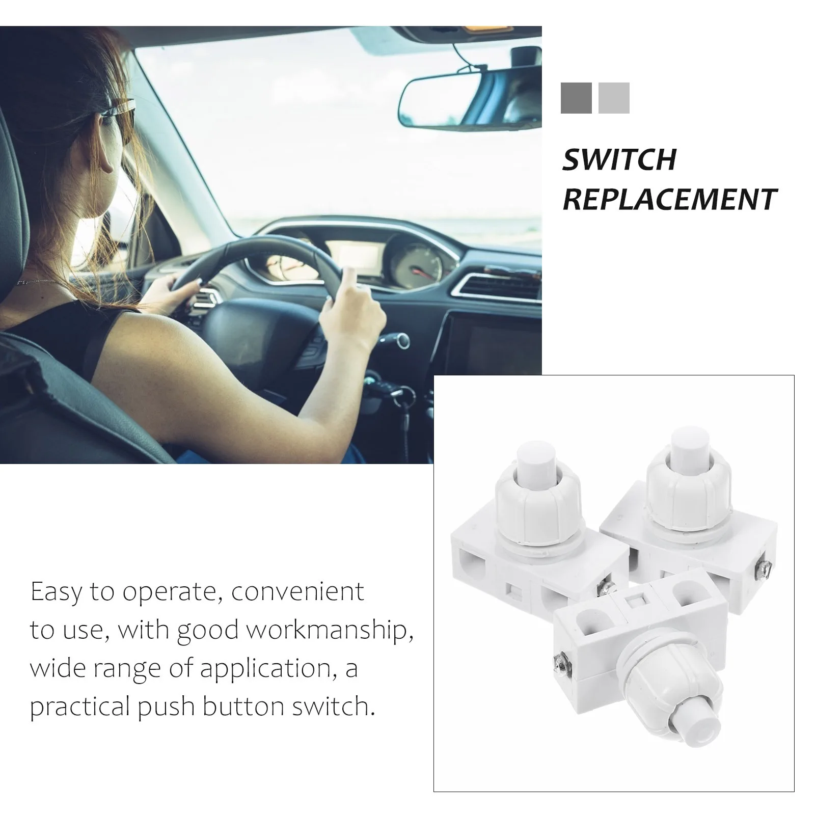 

3Pcs Self-Locking Push Button ABS Copper Durable Easy Install for Lamps Appliances Replacement Push Button for Light