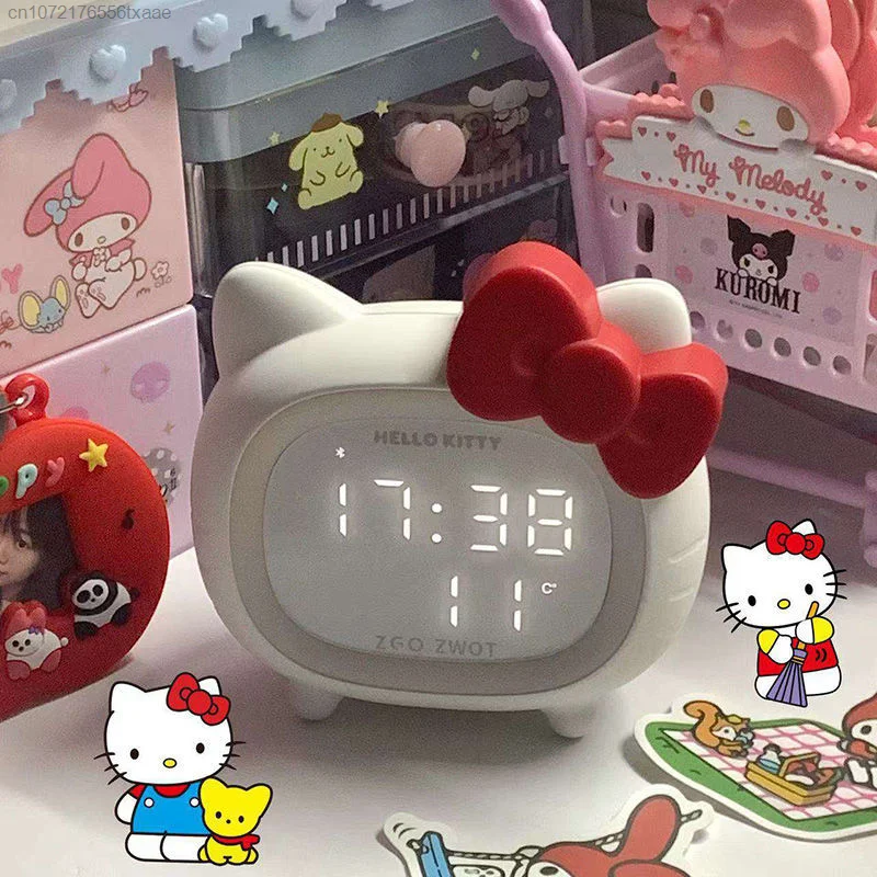 Sanrio Hello Kitty Alarm Clock Y2k Students Table Clock Bluetooth Intelligent Speaker Digital Clock For Bedroom Asthetic Gifts