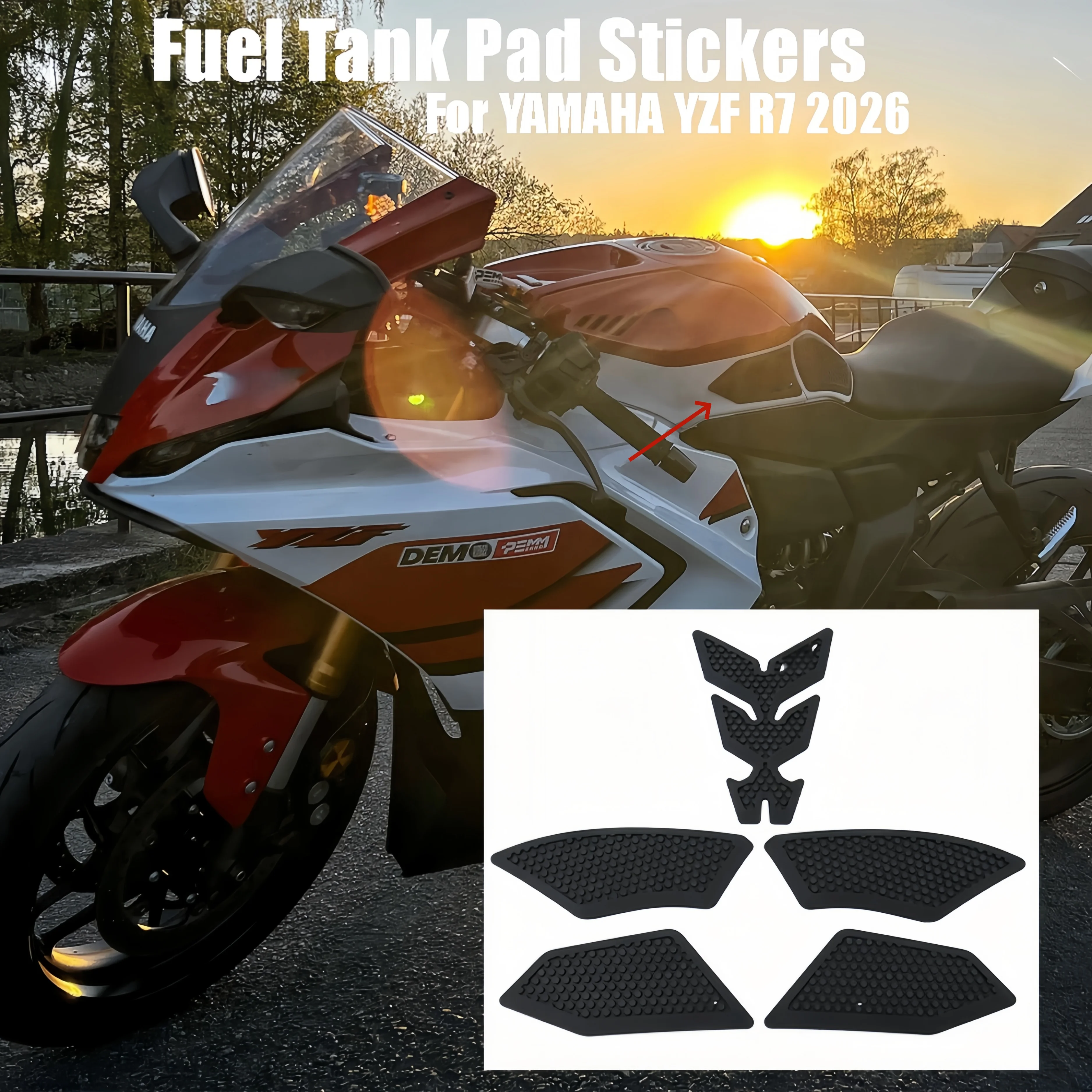New Motorcycle For YAMAHA YZF R7 YZFR7 2026 Accessories Non-slip Side Fuel Tank Pad Stickers Waterproof Rubber Sticker Black Kit