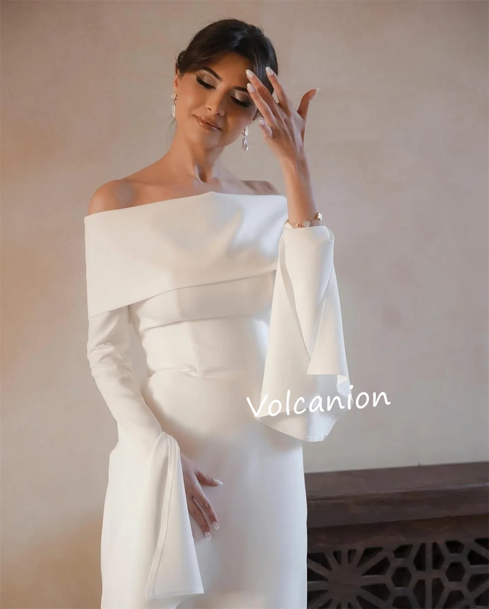 Customized Pleat A-line Off-the-shoulder Midi Dresses Bespoke Occasion Evening Party Elegant Simple Modern Style