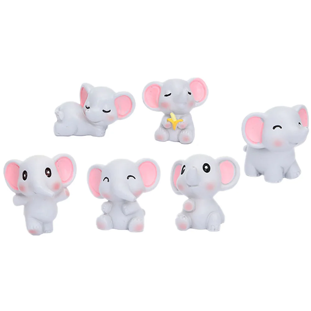 6 Pcs Dummy Elephant Ornament Animals Shape Resin Mini Figures for Kids Adornment Figurine Modeling Office