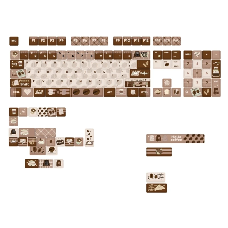 PBT Mechanical Keyboard Keycaps 131Keys Keycaps Coffee Beans Theme MOA Height Heat Sublimated Set