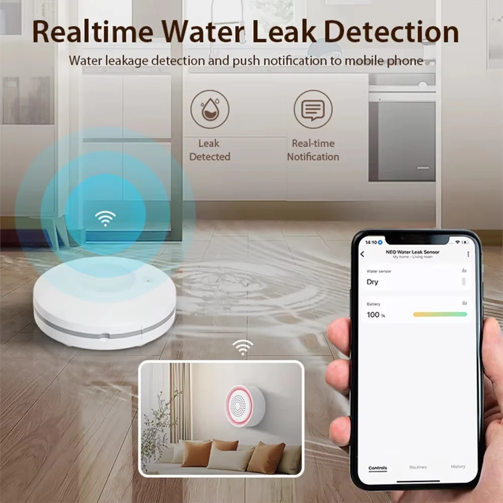 

DIGIT-Flood Detector Wifi Water Leak Leakage Sensor With Siren Alarm Kit Tuya Smart Life App Controlled Home Automation System