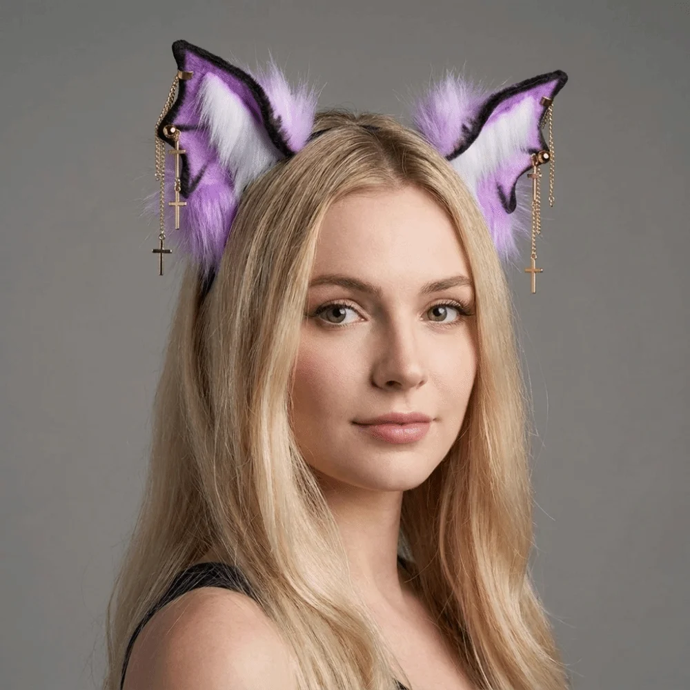Cute Bat Beast Ears Headband Furry Animal Gothic Headband Faux Furs Reusable Cosplay Headband Stage