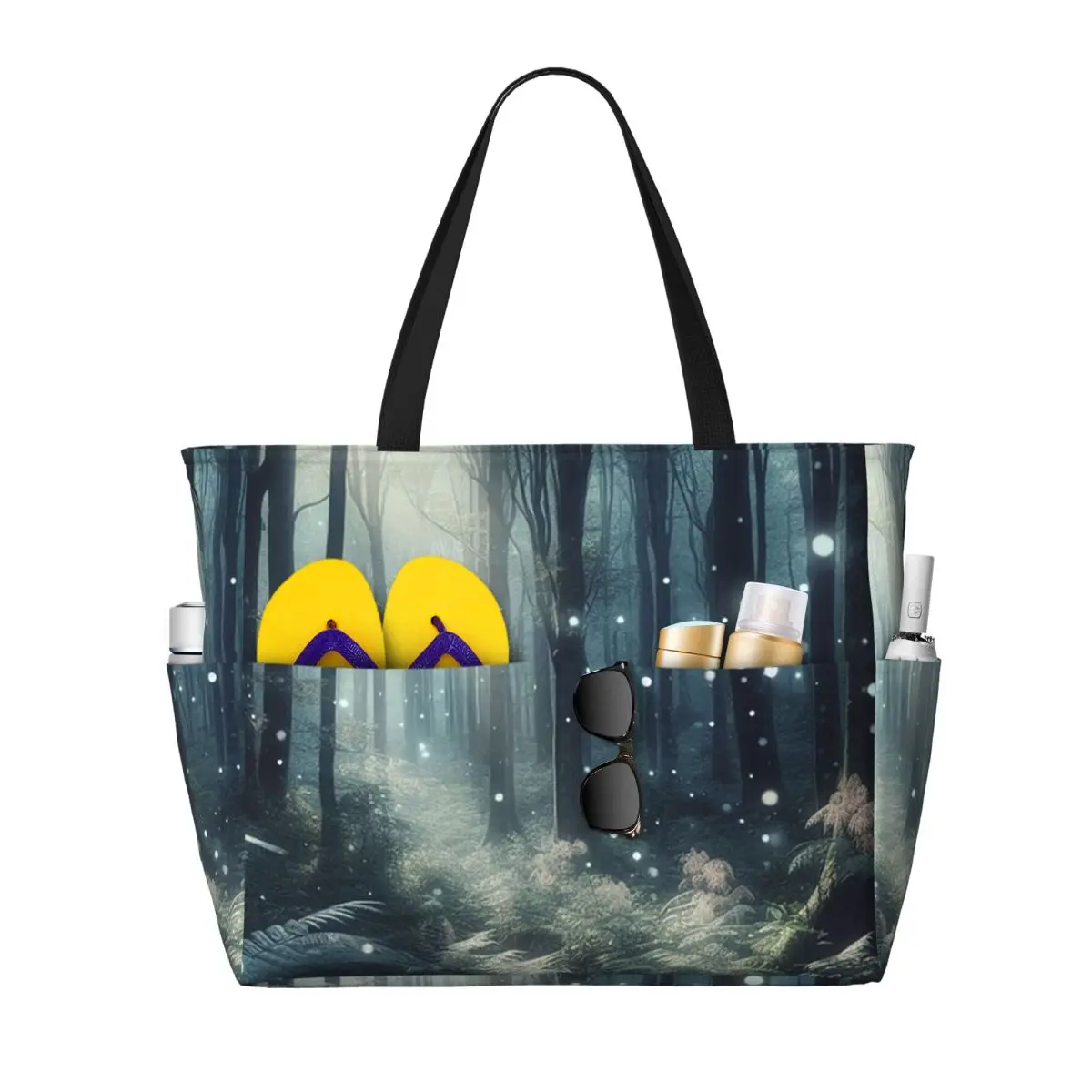 

Enchanted Forest With Magical Light Orbs Scenery Beach Tote Bag Gym Yoga Duffle Large Tote Bag Women Travel Bag Fitness bag