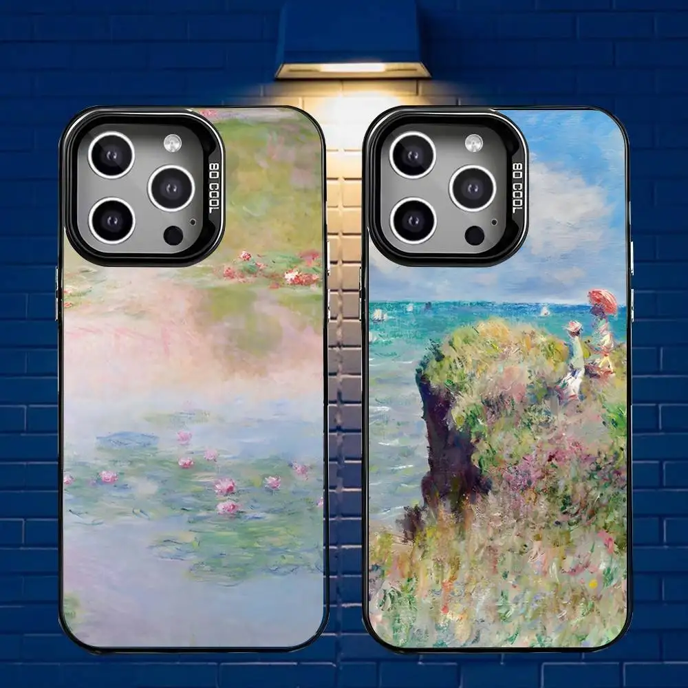 

Claude Monet Art Phone Case For iPhone 16,15,14,13,12,11,Mini,Pro,E,MAX Gray Matte Silicone Black Cover