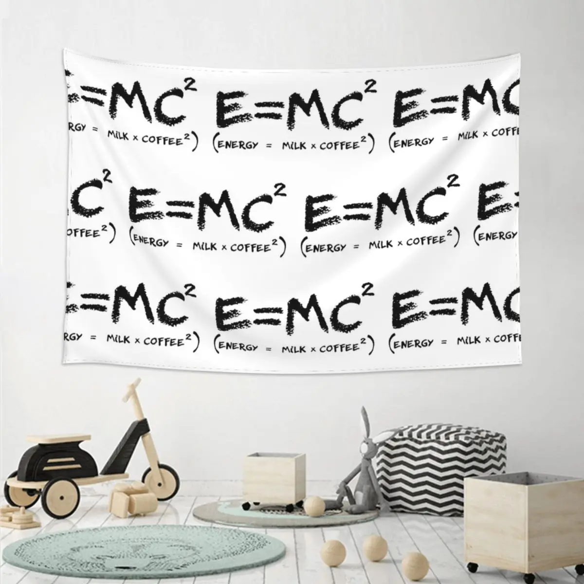 Science E = MC2 Energy Milk Coffee Physics Math Tapestry Funny Wall Hanging Aesthetic Home Decor Tapestries for Living Room
