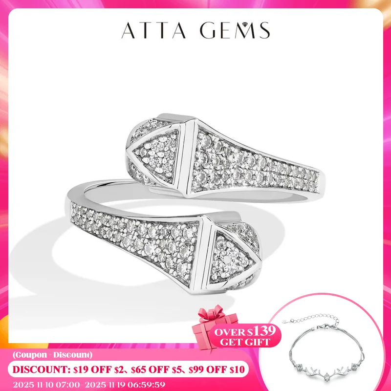 ATTAGEMS Double Snake S925 Silver Moissanite Rings Women Men Lab Diamond Adjustable Ring 18KGold Plated Luxury Jewelry for Party