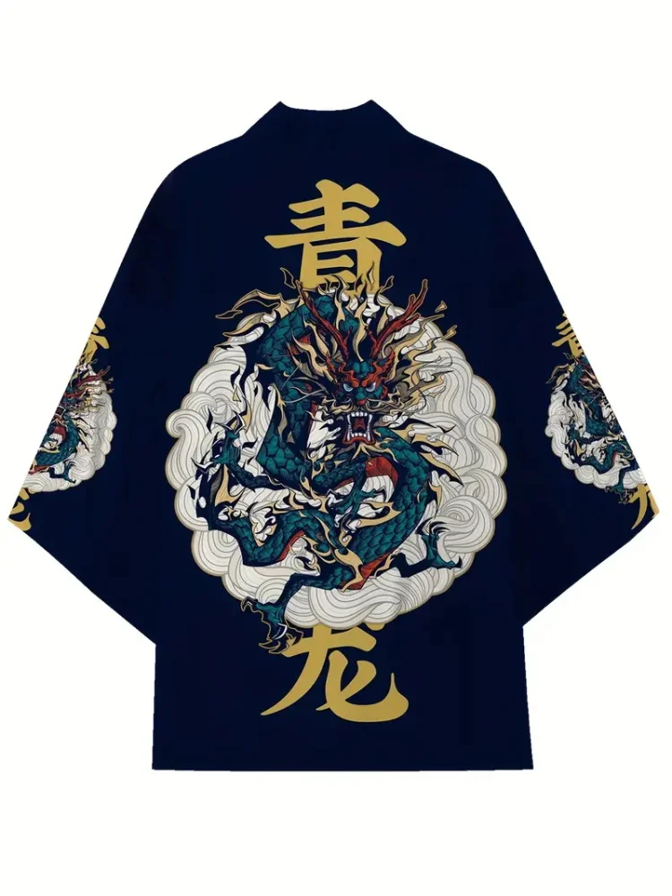 Chinese Style Ink Painting Dragon 3D Printed Men's Cardigan Top Japanese Casual Loose Men's Kimono Street Trend Fashion Kimono