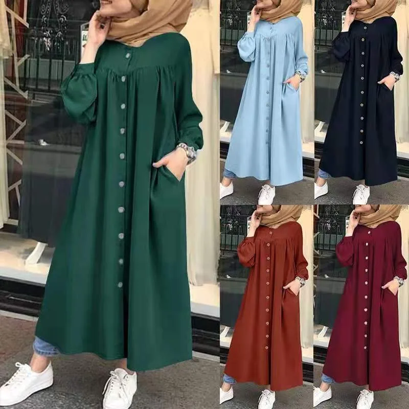 

Women's Modest Abaya Dress Round Neck Casual & Commuting Robe, Machine Washable All-Season Loose Fit Traditional Islamic Dress