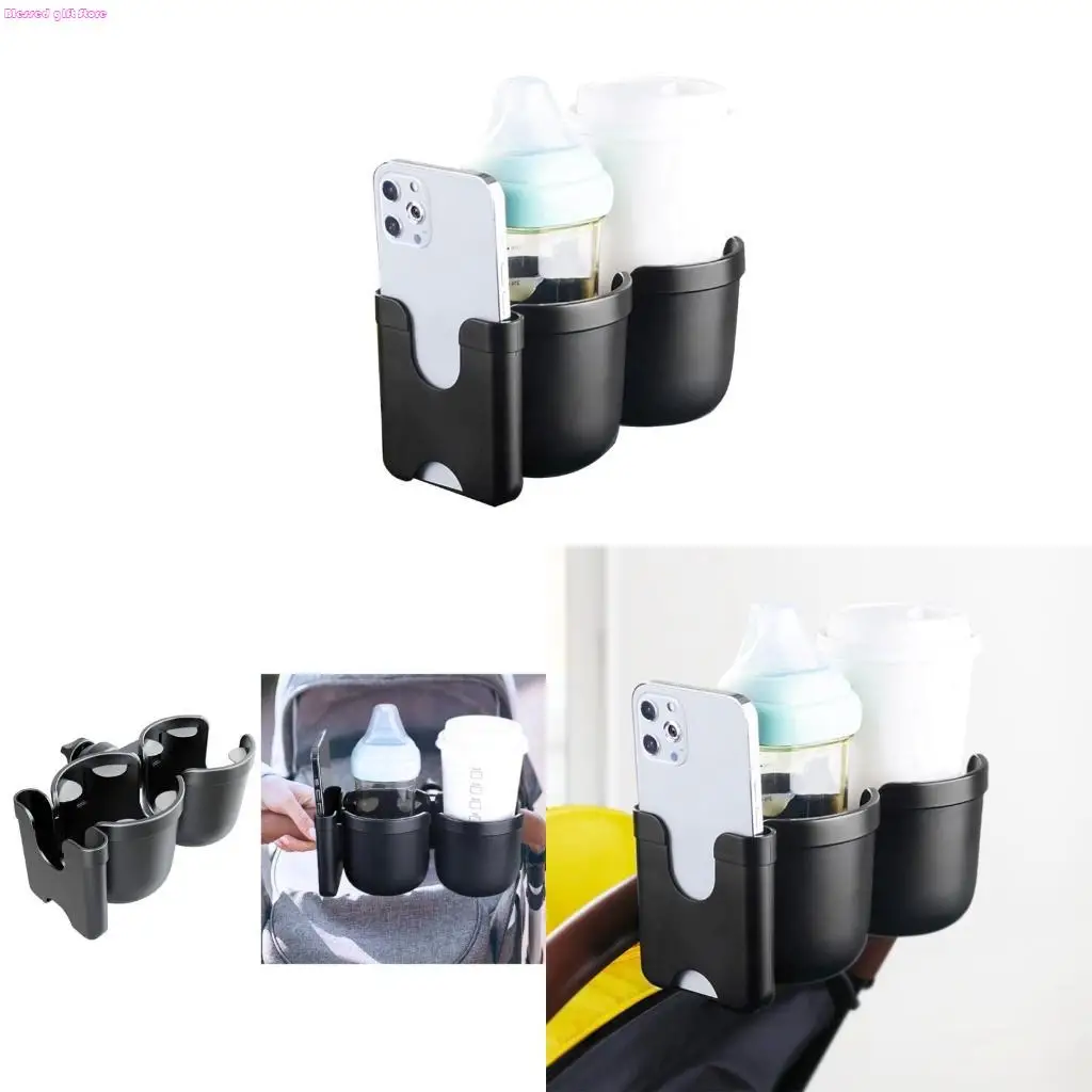 D0JC Bottle Organiser Pushchair Stroller Wheelchair Double Cup Holder 360° Rotation