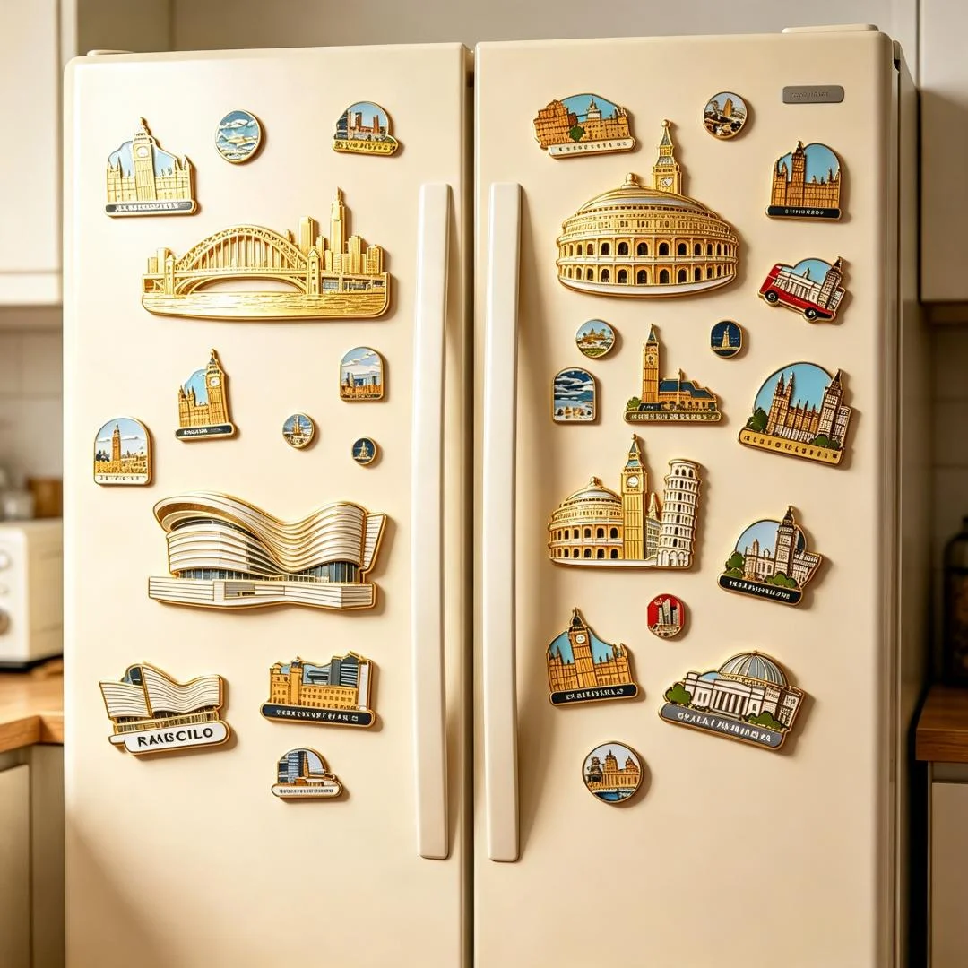 Custom Fridge Magnets OEM Zinc Alloy Landscape Decorative Personalized Metal 3D Antique Gold Enamel