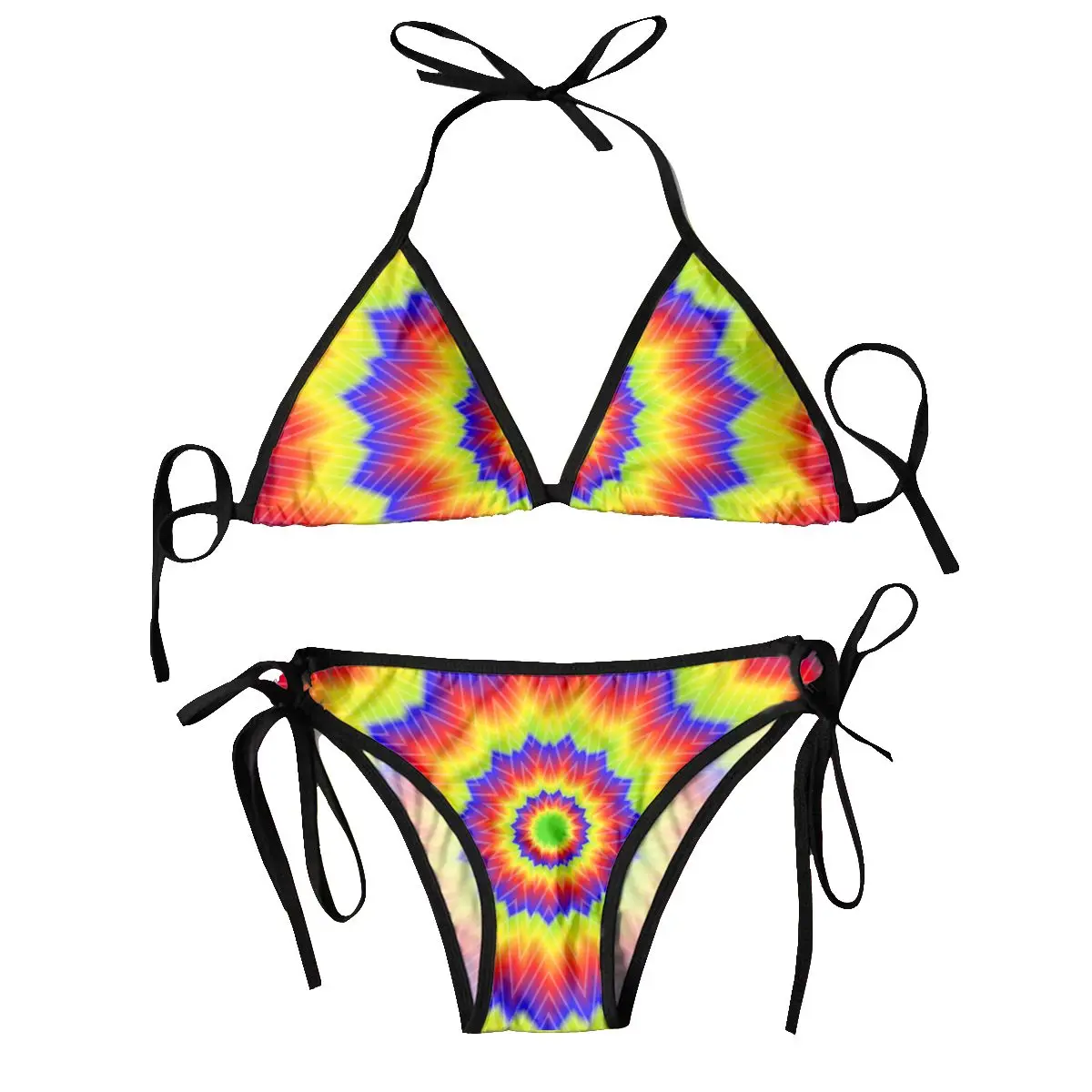 

Women Sexy Bikini Set Bra Halter Thong Swimsuit Beachwear Bathing Psychedelic Optical Illusion Background