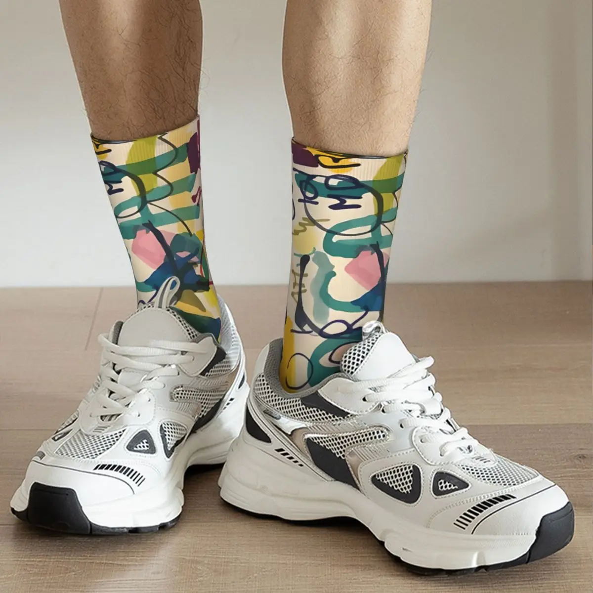 Calcetines de compresión con estampado de Graffiti para hombre, de estilo Retro Medias sin costuras, Harajuku, novedad