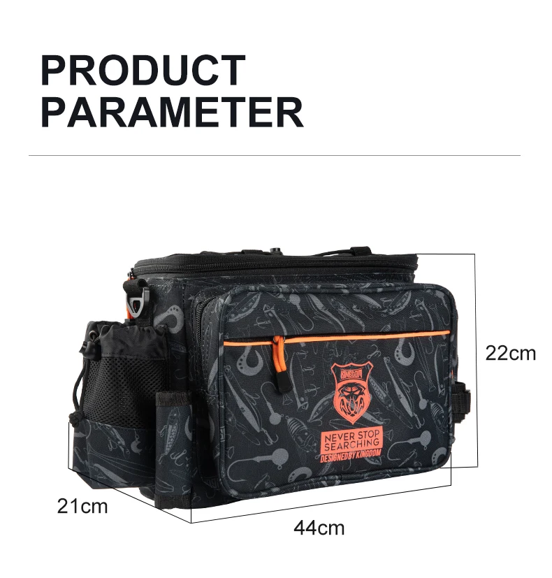Kingdom Multifunktionale Angelgerät-Tasche, 44 x 21 x 22 cm, 1000D-Nylon, wasserdicht, große Kapazität, Outdoor-Sport, Angeln, Umhängetasche – Detail 7