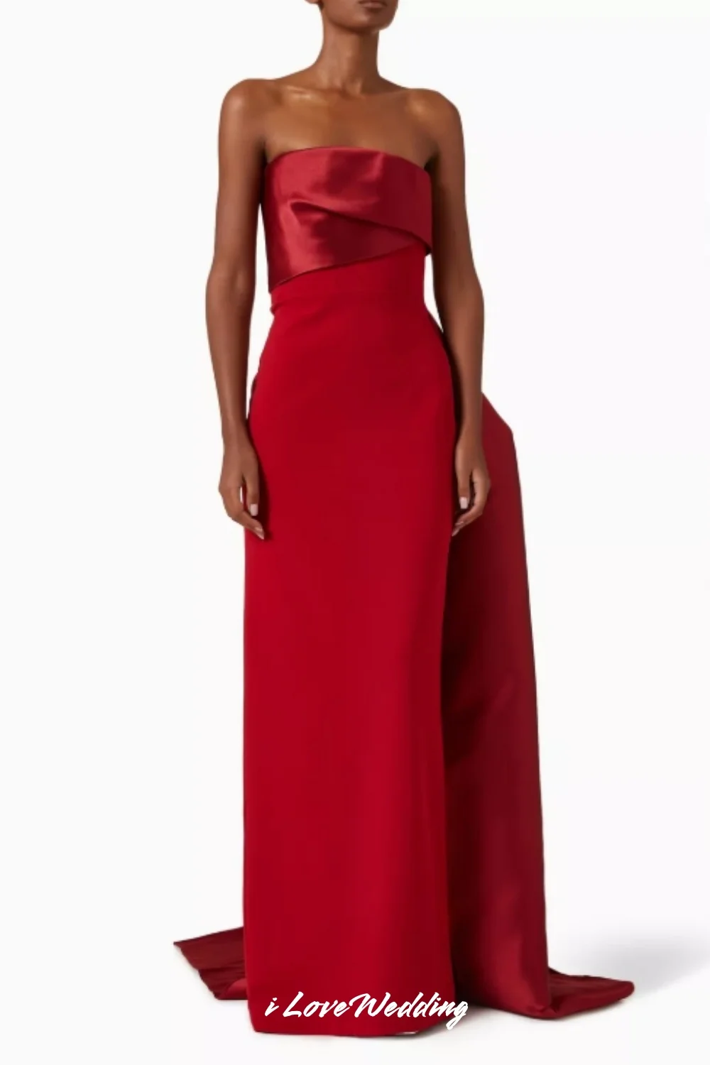 

Strapless Evening Dresses 2025 Satin Sleeveless Open Back Mermaid Split Floor-Length Sweep Train Wedding Party Dress Customized