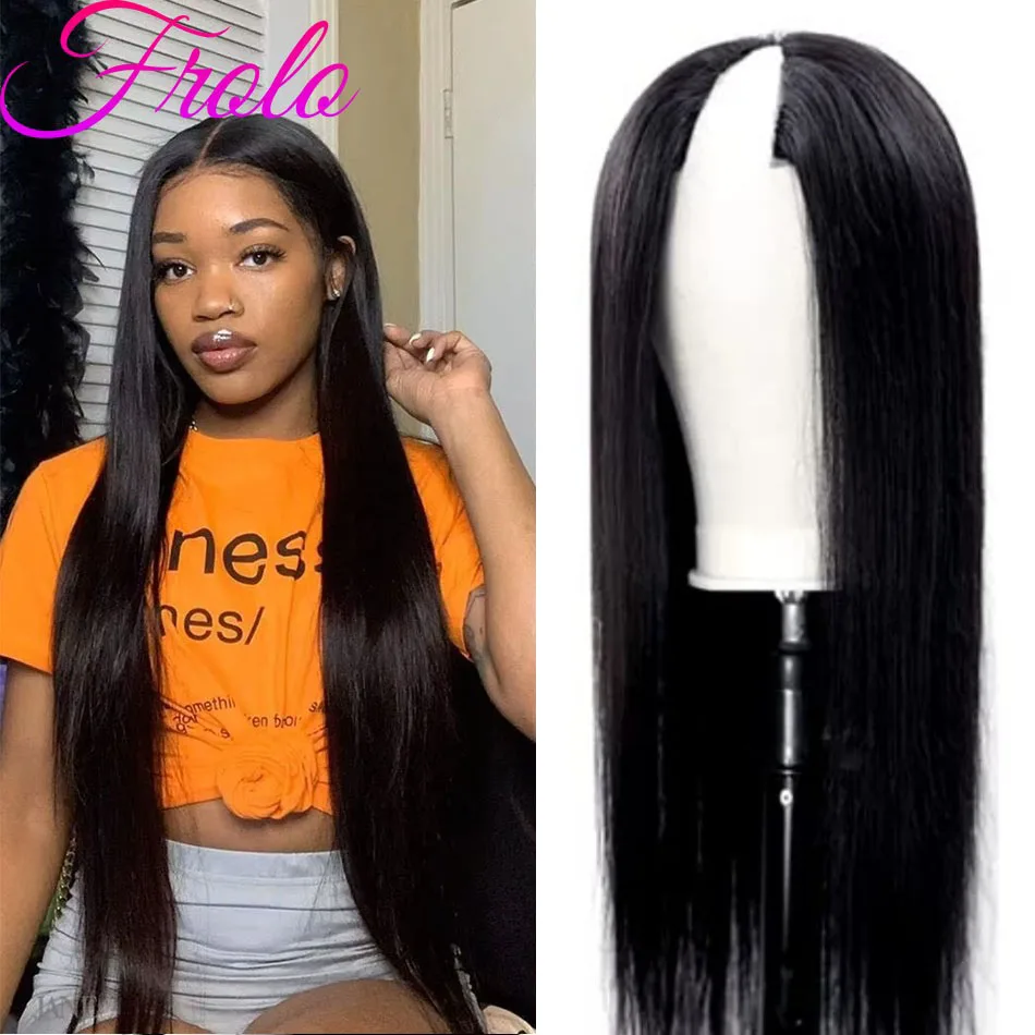 密度220 V字型ストレート人毛ウィッグ ナチュラルブラック 100%人毛 ブラジル人毛ウィッグ 女性用 V字型