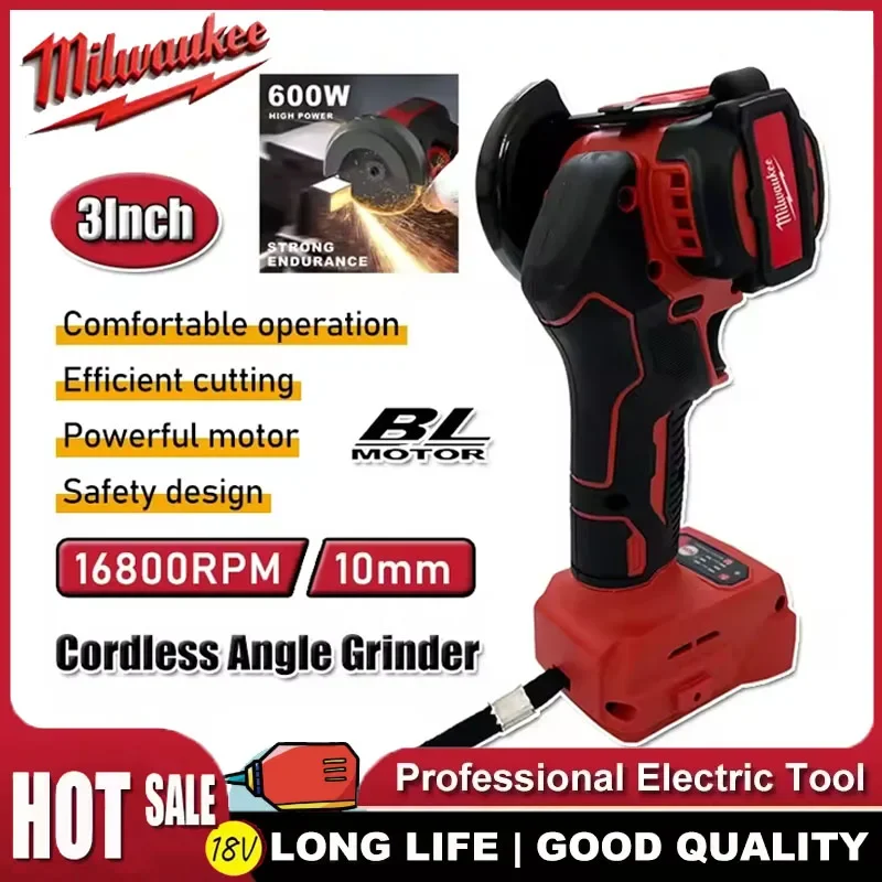 

Milwaukee Cordless Angle Grinder 3 Inch Mini Diamond Cutting Polishing Machine Grinding Cut-off Tools For18V Battery