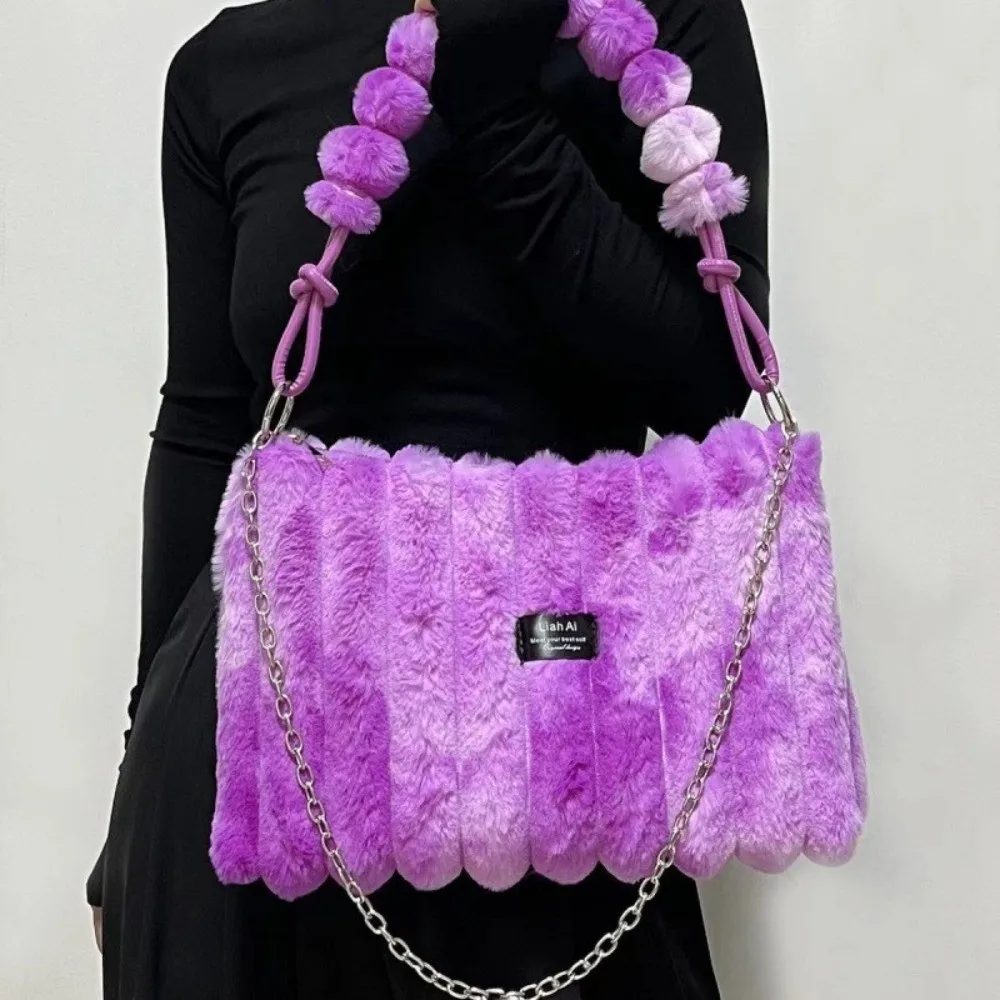 

Fashion Euro-America Style Fluffy Handbag Chains Design Zipper Closure Handbag Luxury Soft Shoulder Bag Party