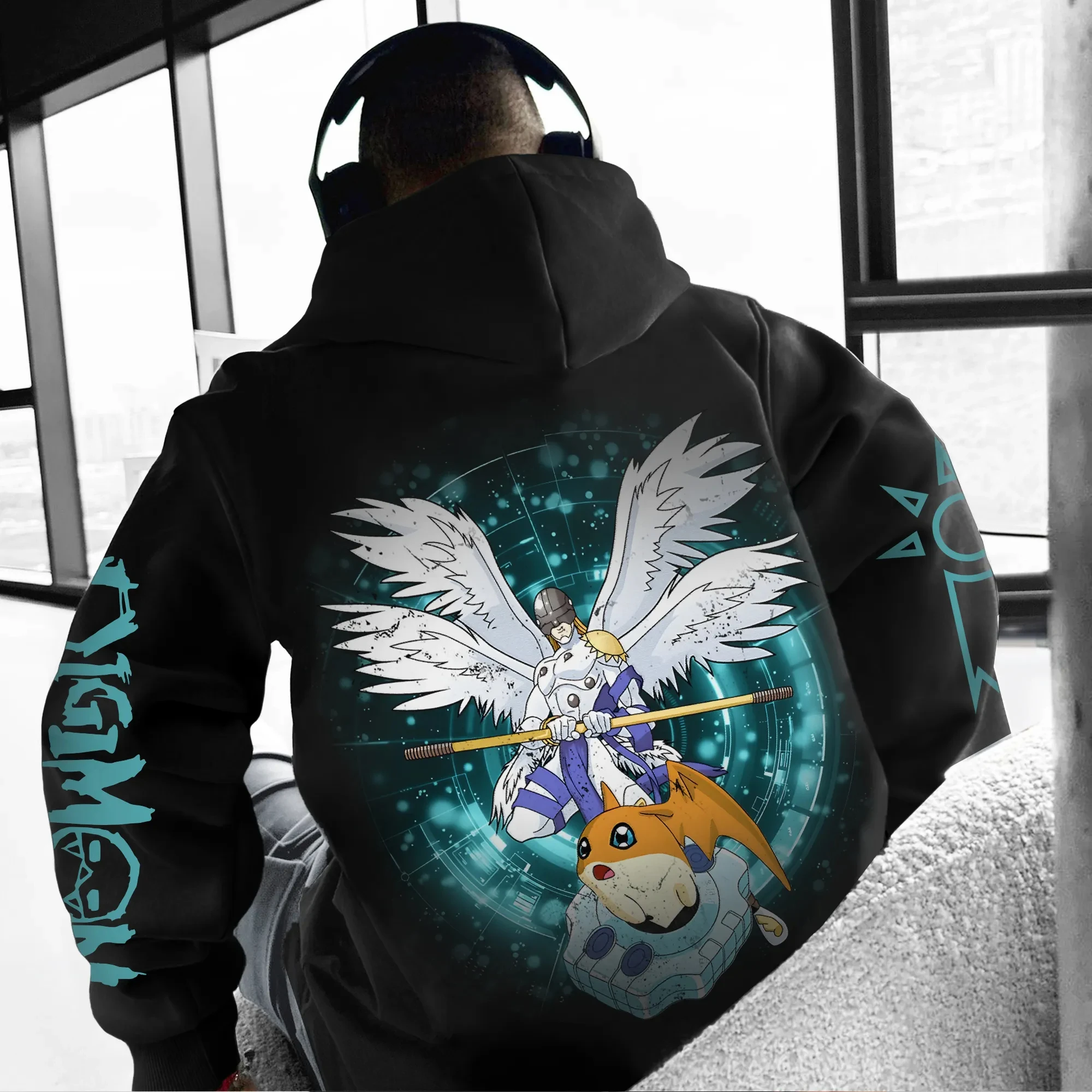 

Digimon Autumn/Winter Unisex Anime Angemon Printed Hoodie Loose Casual Streetwear Sweatshirt Children's Parent-Child Jumper Top