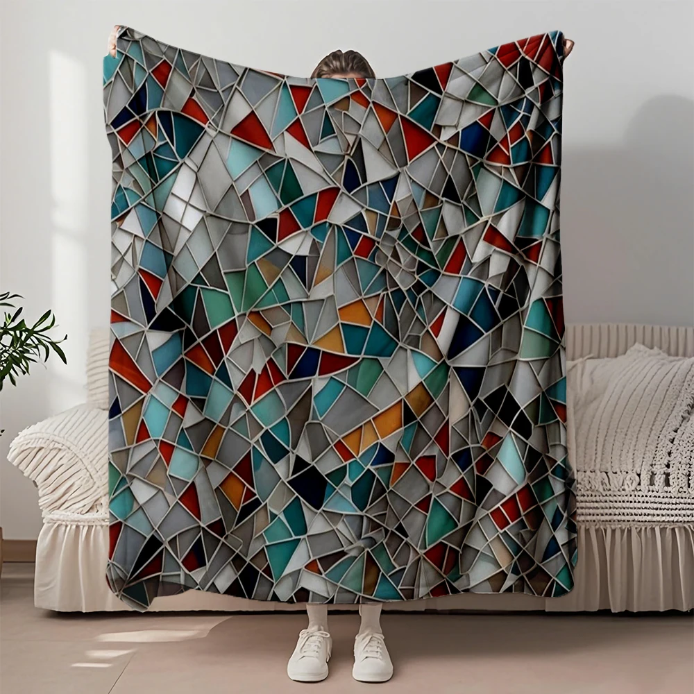 

Seasonal Decor Farmhouse Rustic Flannel Cozy Blanket Abstract Colorful Inlay Pattern Premium Bedding Microfiber Bedspread
