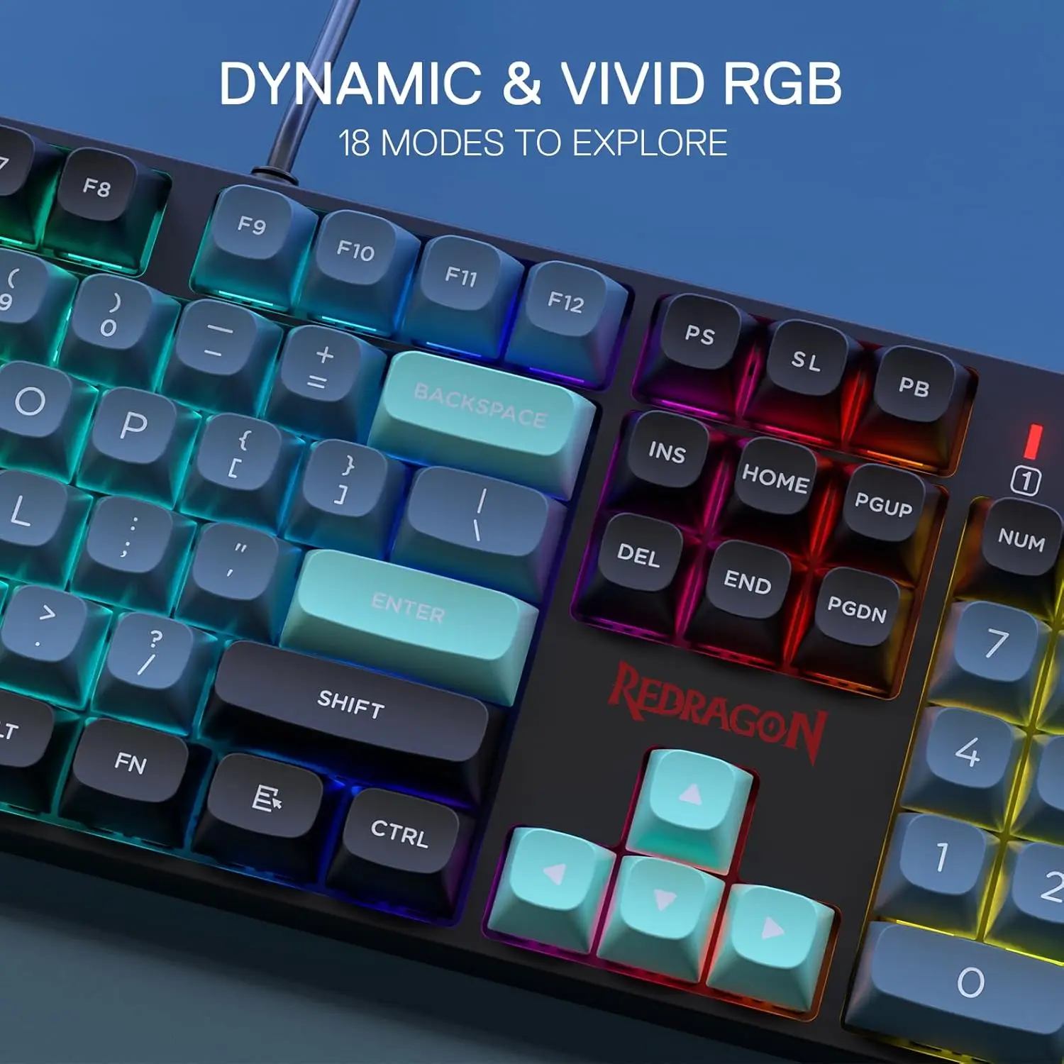 Redragon K582 SE com fio RGB 104 teclas mecânicas, teclado para jogos retroiluminado RGB dinâmico 16,8 M, interruptores vermelhos