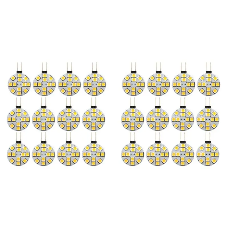 AU28-24PCS G4 Puck Lights LED Bulbs Side Pin Base Round G4 5050 12SMD LED RV Camper Light Home Reading Light, Warm White