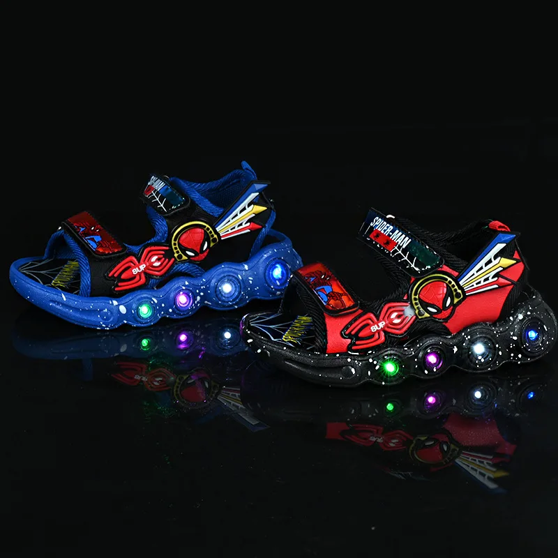 Disney Marvel Boys Girls Spider-Man Led Light Up Luminous Sports Sandals Summer Kids Sandals Non-slip Casual Toddler Shoes