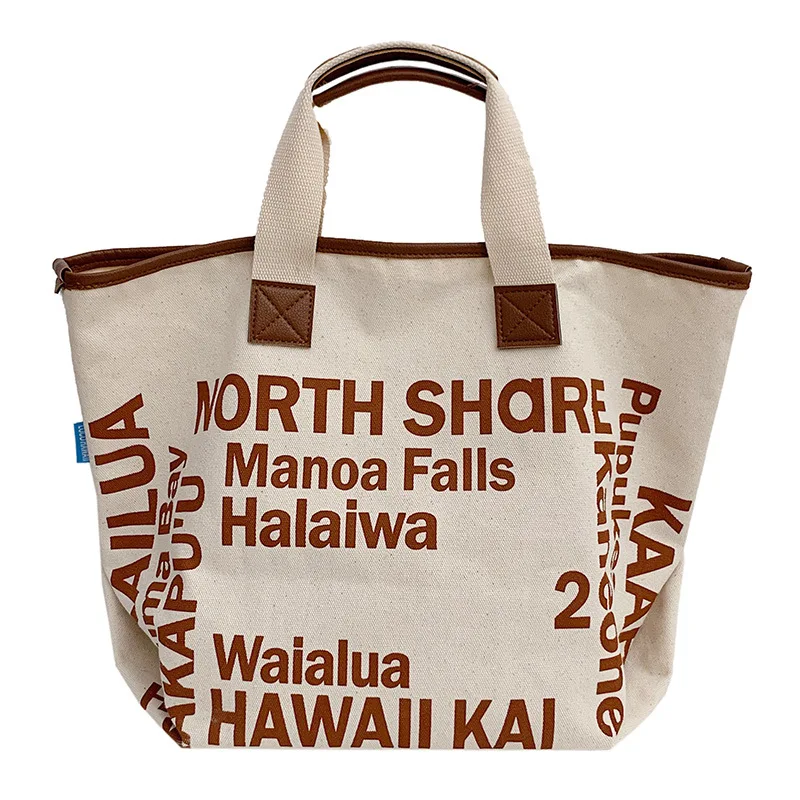 Hot Sell Women\'s Letter Print Canvas Shoulder Bag Storage Handbag Female Trendy Large Capacity Simple Literature Art Tote