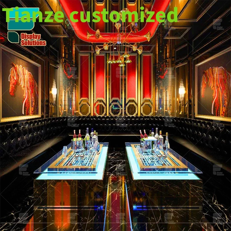 {Customized} Splendent Vintage Leather Bar Seats Button Night Club Floor Lights Outdoor Night Club Table