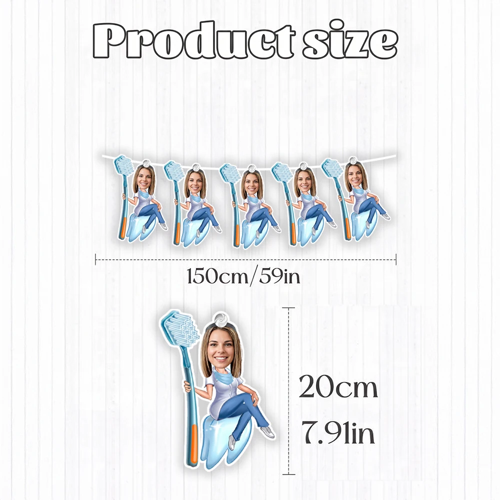 8/16/24PC Custom Photo Dentist Bunting Banner,Custom Cartoon Dentist Portrait Garland,Custom Hanging Ornament for Dental Party