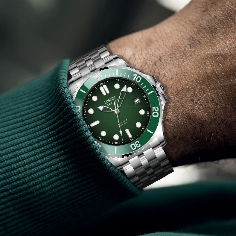 LOBINNI رجالي ساعات أوتوماتيكية ساعة فاخرة 10ATM مقاوم للماء ساعة اليد الميكانيكية الياقوت ميوتا 8215 الحافة السيراميك تاريخ