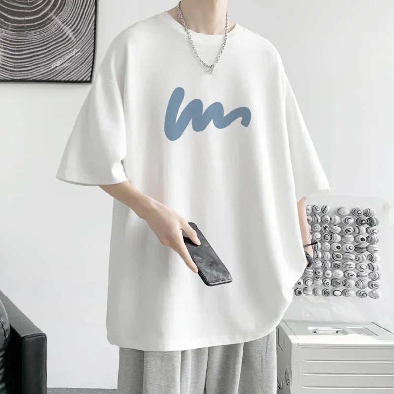 Men's Cotton Oversized T-shirt Loose Tops Tshirts For Clothing Breathable Casual Pattern Short Sleeve Tees Streetwear Recommend image 4