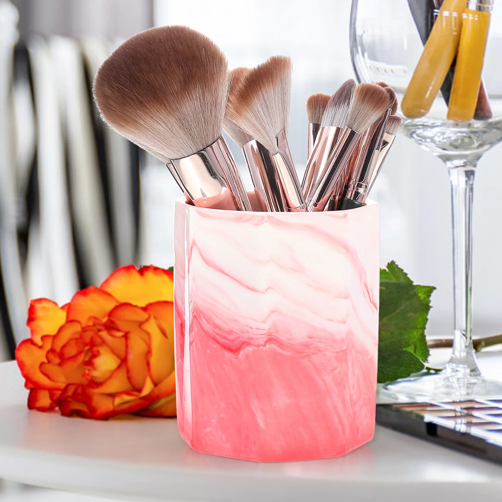 Ceramic Pen Holder Makeup Brush Organizer Desktop Sundries Container Multifunctional Storage Cup Pencil Holder for Desk