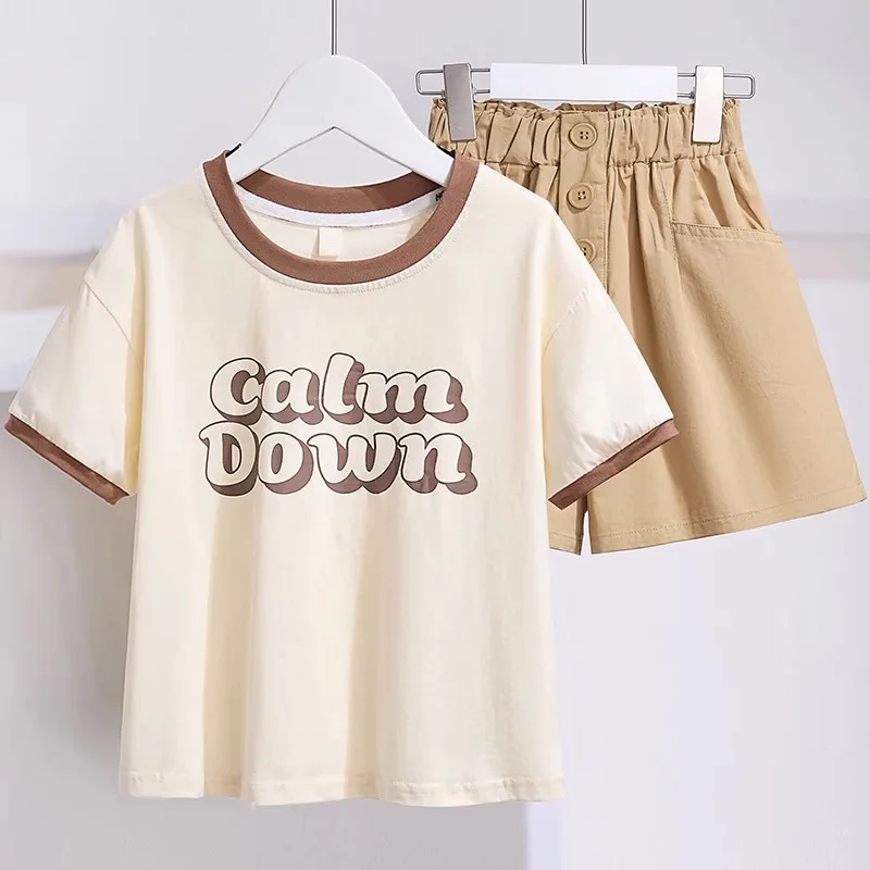 

Summer Teenage Girls Clothes Set Children Letter Tshirts and Shorts 2 Pieces Suit Kid Short Sleeve Top Botton Outfit Tracksuits