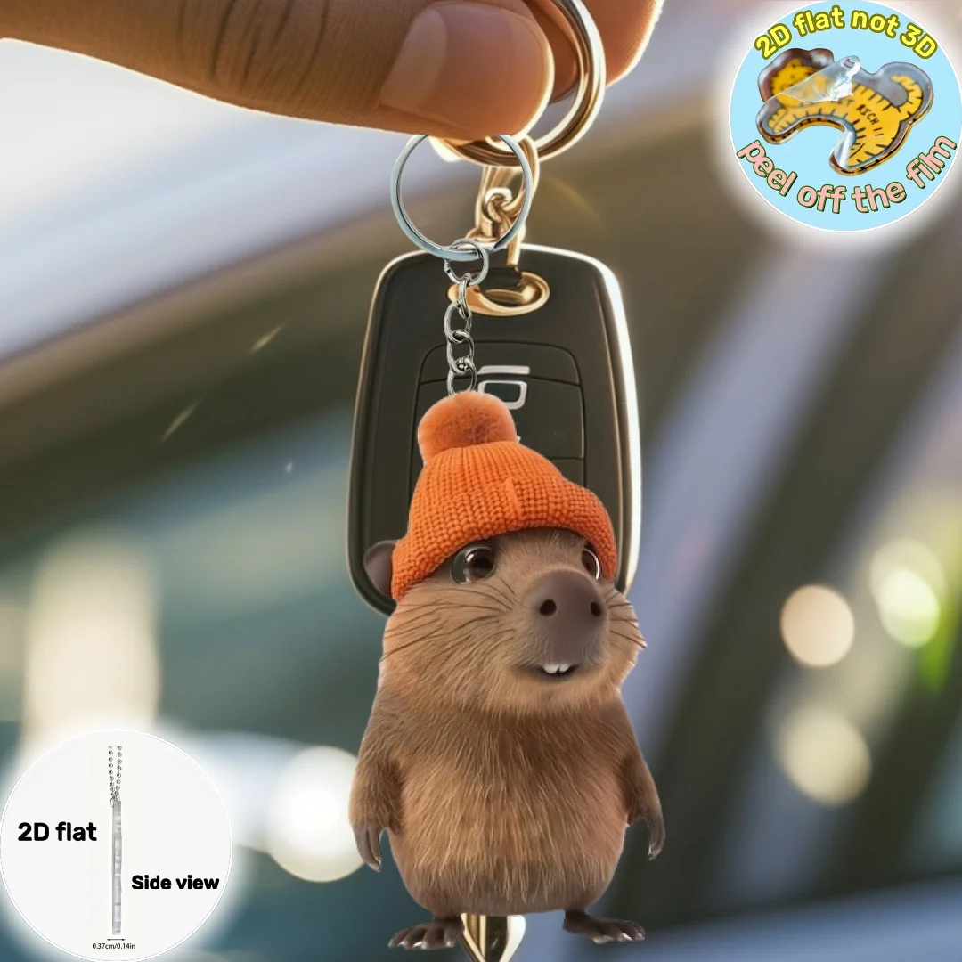 2D لطيف سمور المفاتيح الكرتون الحيوان في قبعة قلادة الاكريليك حلية سحر شنقا الديكور لحقائب السيارات حفلة احتفالية