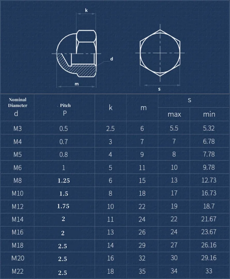 M3 M4 M5 M6 M8 M10 M12 M14 M16 M18 M20 M22 M24 316/304 Stainless Steel Carbon Steel Brass Acorn Cap Nut Decorative Dome Head Nut