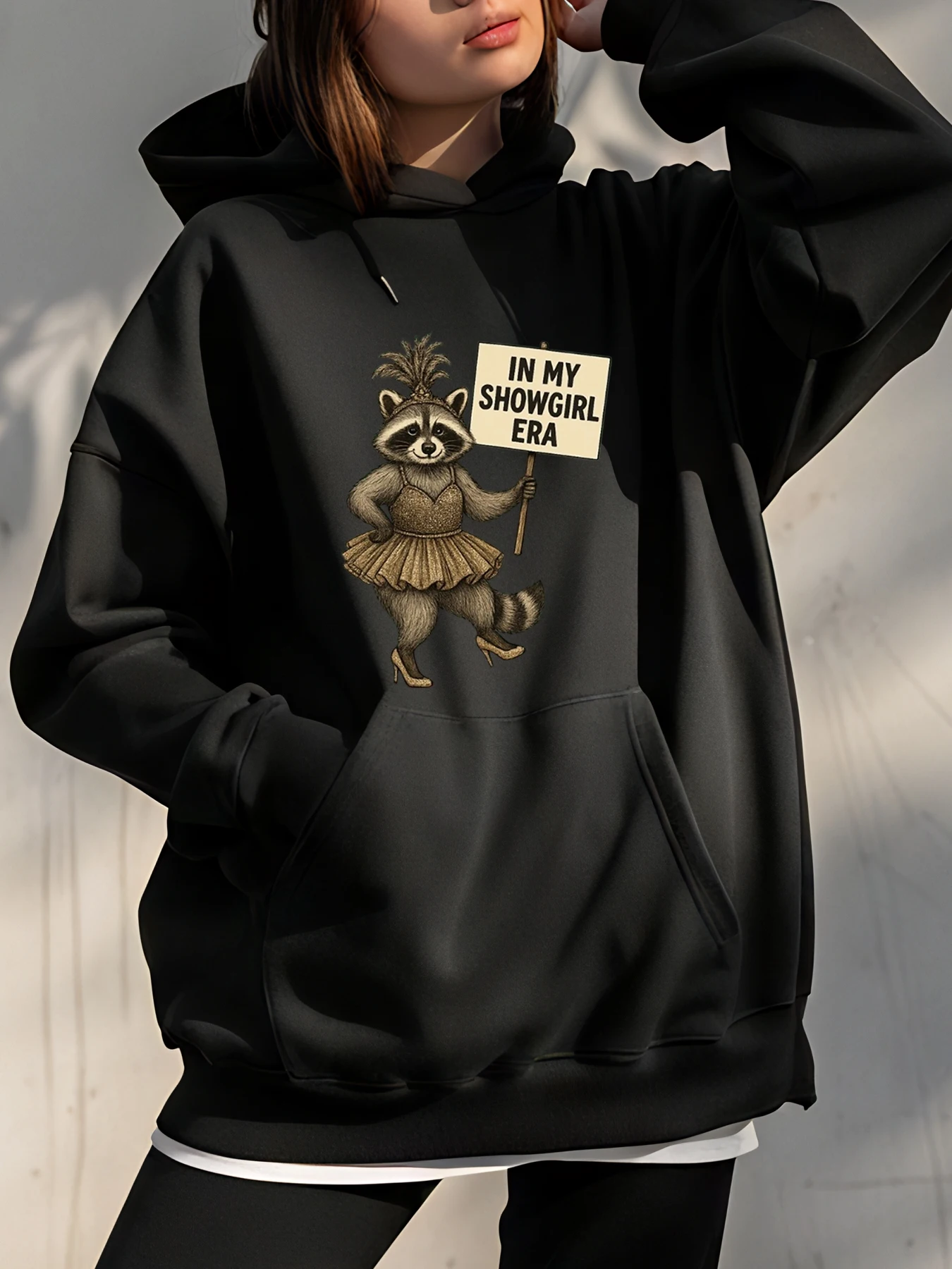 

Толстовка с капюшоном Racoon Showgirl, толстовка большого размера с животным принтом, женская повседневная уличная одежда, модный топ унисекс