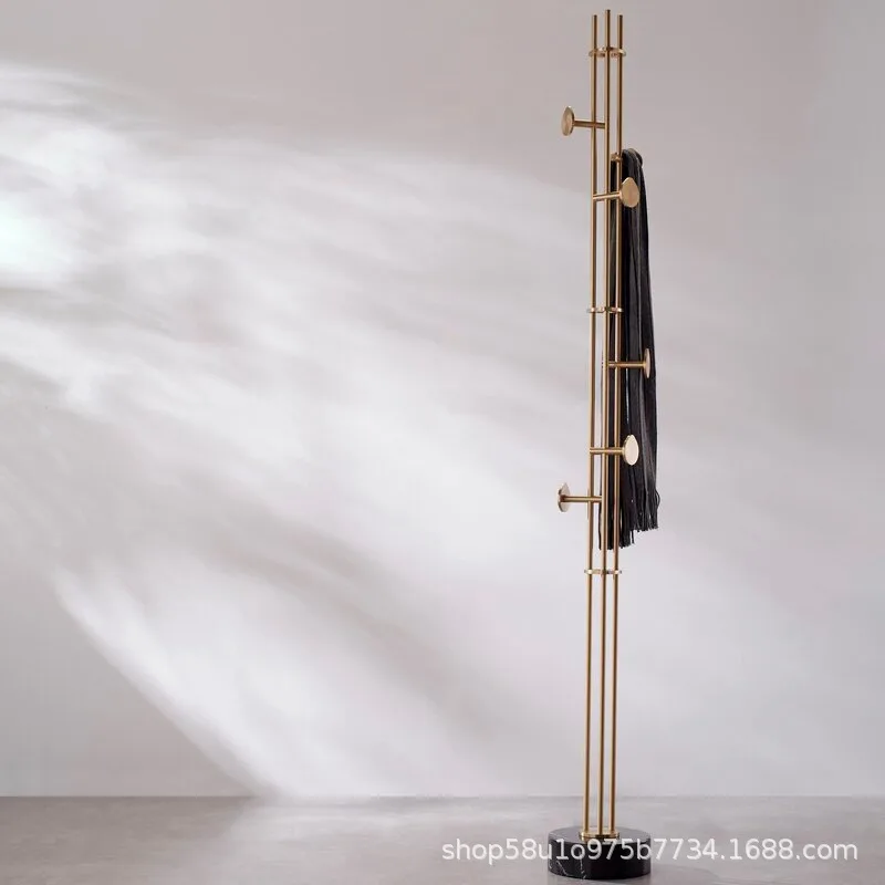 Nordic simple brass art bracket floor coat rack, light luxury marble living room bedroom decorative hanger