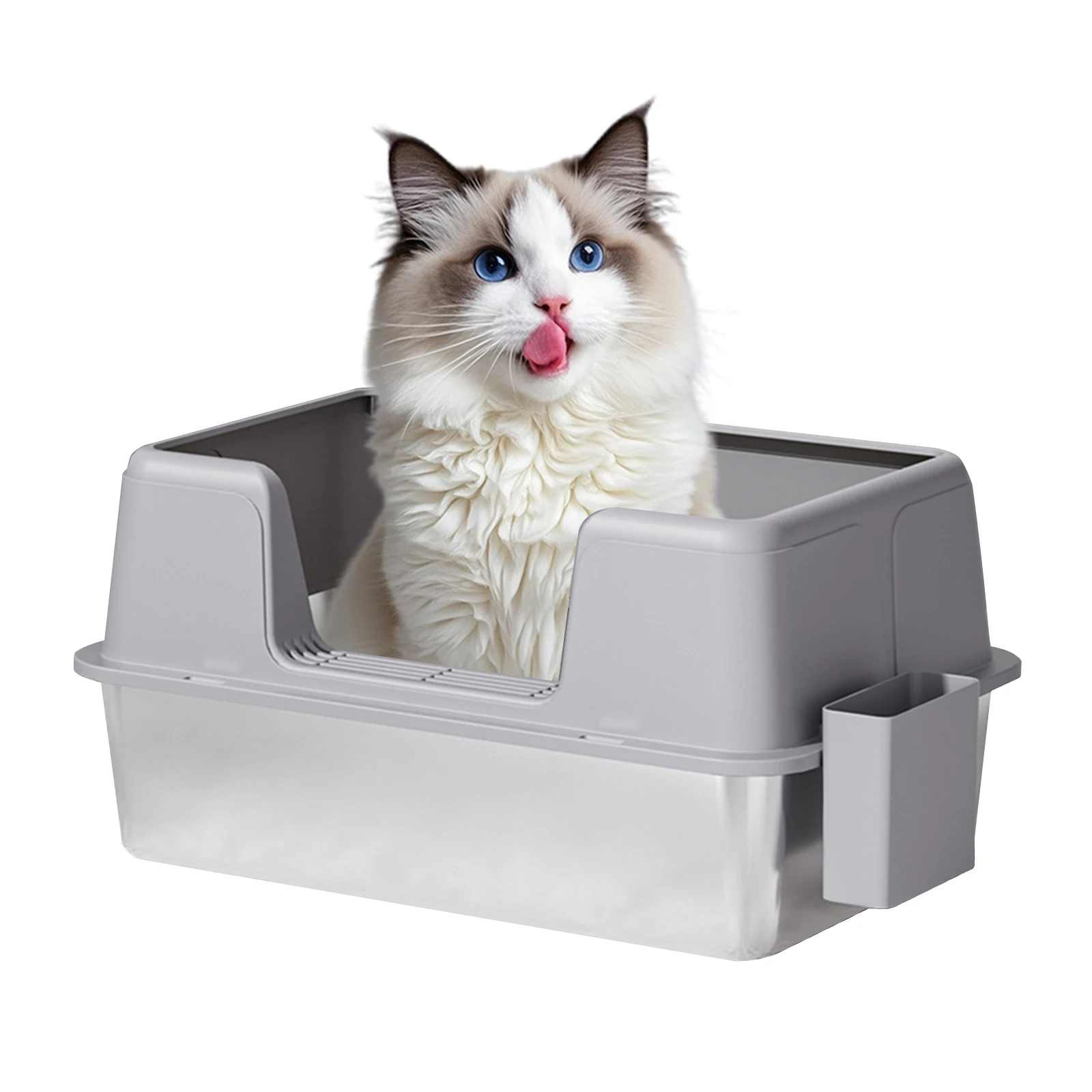 

Stainless Steel Litter Box With Lid, Extra Large High Sided Cat Litter Trays, Litter Box With Anti-slip Cat Litter Mat And Scoop