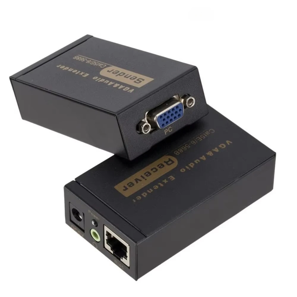 100M 328ft VGA Video Audio Extender Over Single RJ45 CAT5e/6 1080P Extension Adpater Lightning Protection