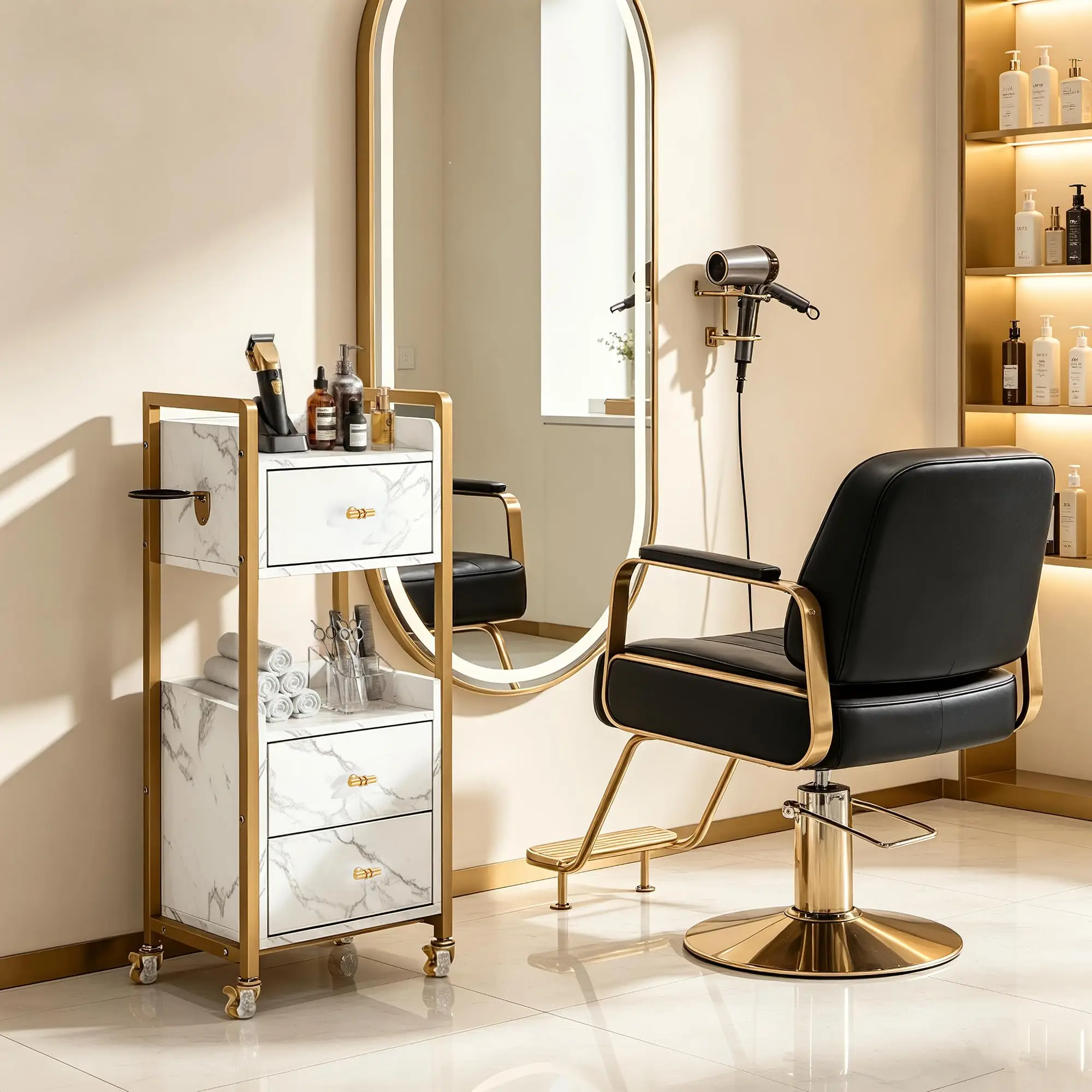 Salon Cart with Lockable Wheels, Rolling Cart 2478 (White)