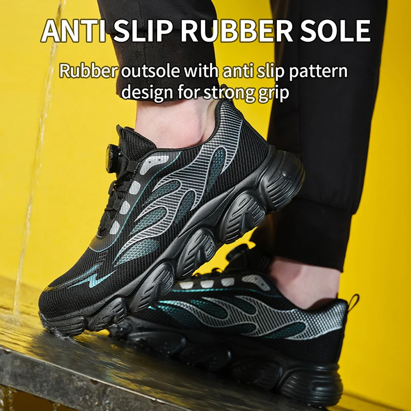 Reflective Safety Shoes Men Fashion Protective Sneakers Steel Toe Shoes Rotating Button Work Boots Men Puncture-Proof Male Shoes