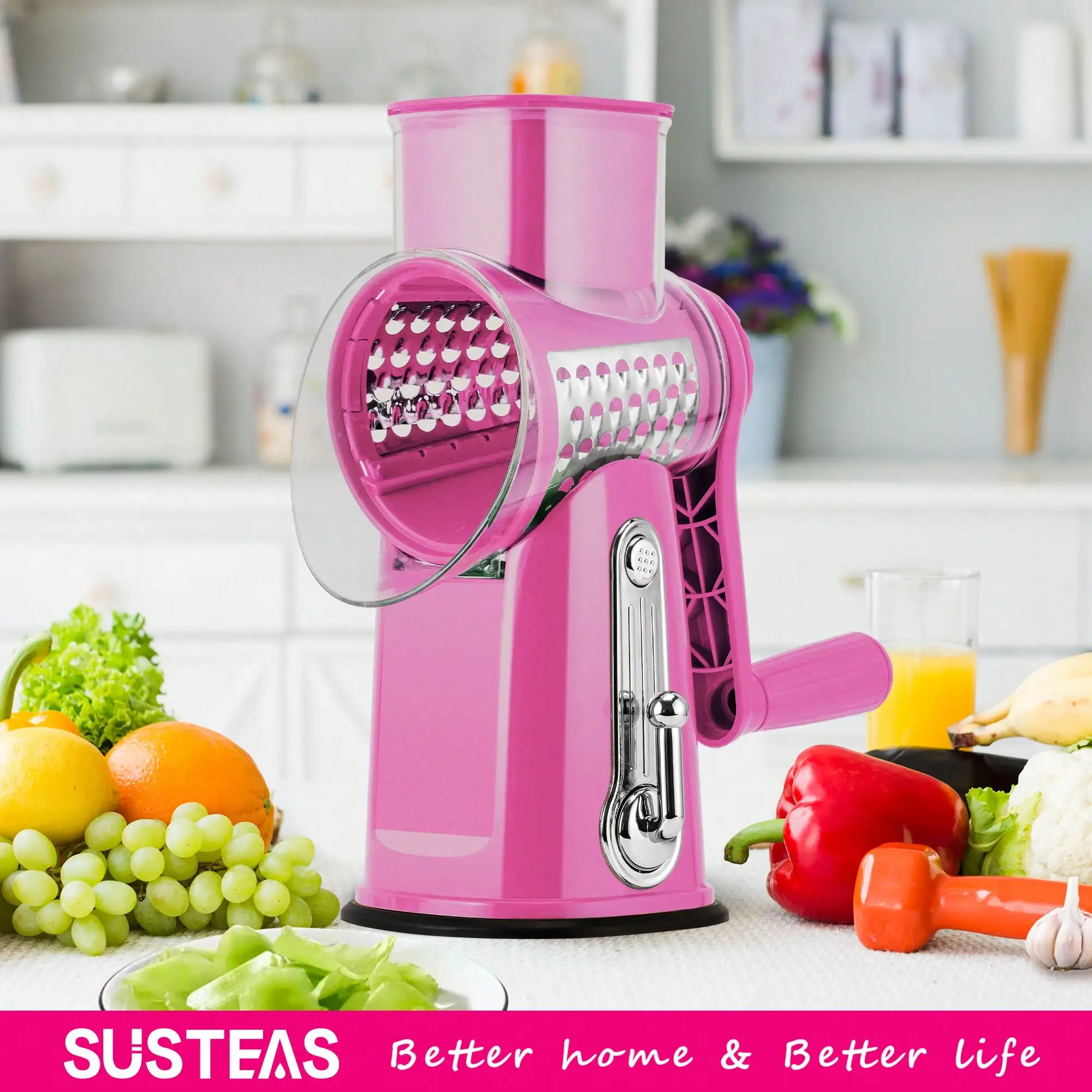 Cheese Shredder And Slicer For Fruits And Vegetables, Drum-Style With Handle For Clean Hands, Suitable For Shredding Nuts, Cheese, And Vegetables.