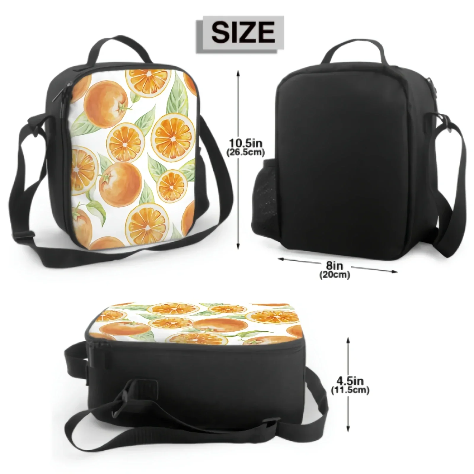 Watercolor Sliced Orange Fruit With Leafs Insulated Thermal Lunch Bags for Boys Girls Washable Tote Container for School Travel