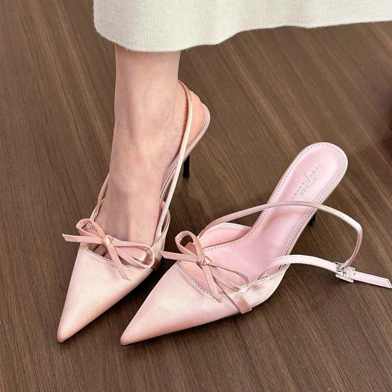 

Pointy single-shoe women 2025 new spring stiletto sandals French with skirt temperament pink high heels kawaii shoes