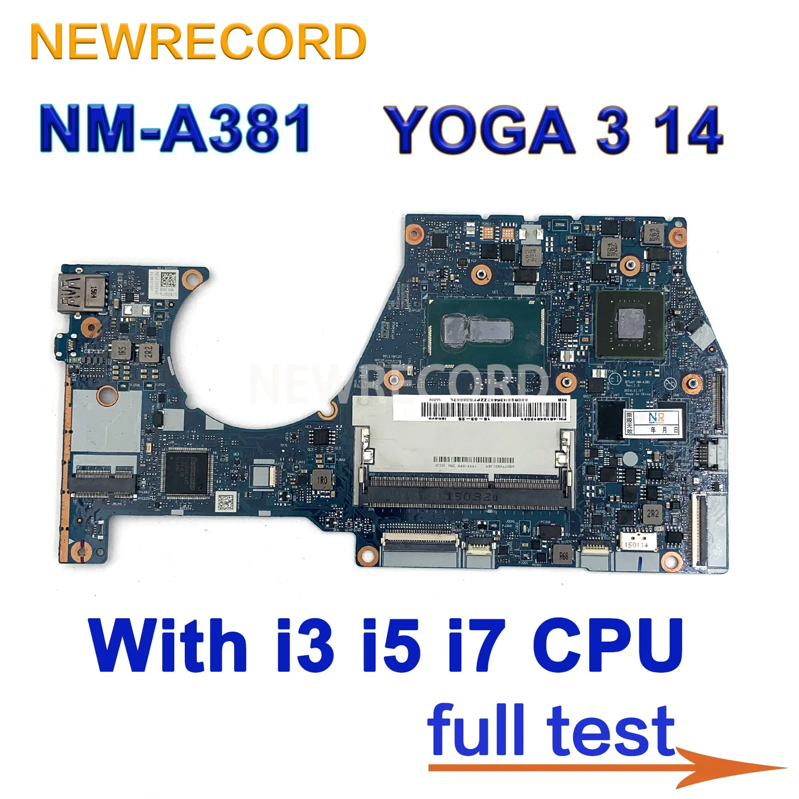 

For Lenovo YOGA 3 14 YOGA3 14 Laptop motherboard With i3 i5 i7 CPU BTUU1 NM-A381 100% tested good free shipping